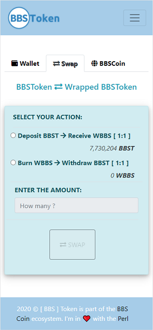 BBSToken Swap on DApp